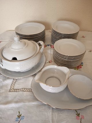 Vajilla Porcelana Blanca Alhambra Filo Dorado