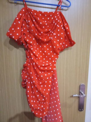 Vestido fiesta rojo lunares blanco Talla M