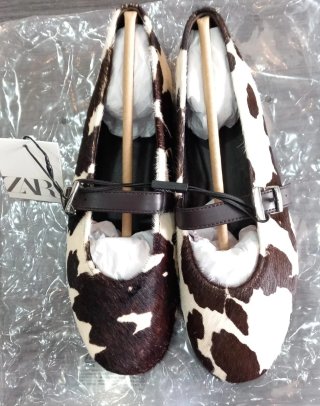 Bailarinas Zara Piel Vaca Marrón/Blanco Talla