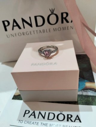 Anillo Pandora Corazón Rosa Plata