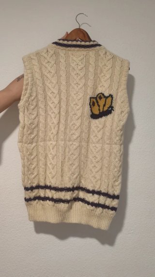 Chaleco de lana Howlin' beige con detalles morados