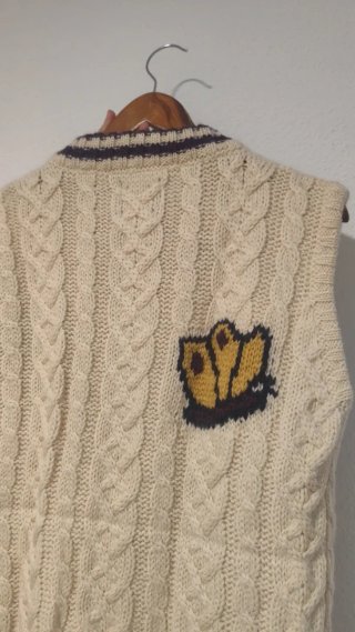 Chaleco de lana Howlin' beige con detalles morados