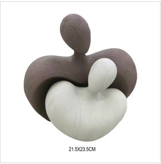 Peça Decorativa Casal Coração Marrom e Branco