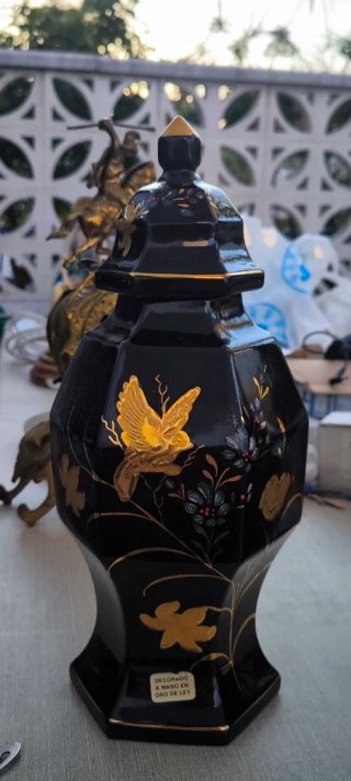 Pareja Jarrones Cerámica Negro Dorado