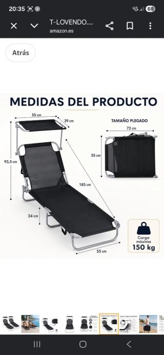 2 Tumbonas Plegables Playa con Toldo