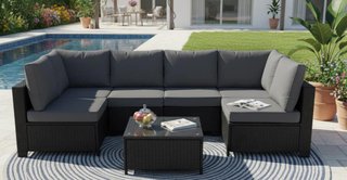 Conjunto Ratán Terraza Grande Negro/Gris