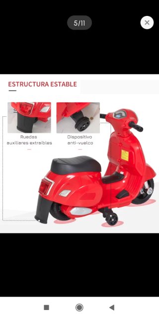 Moto eléctrica Vespa 18-36 meses 6V