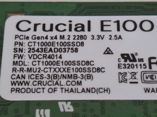 SSD Crucial E100 1TB PCIe 4.0 M.2 NVMe