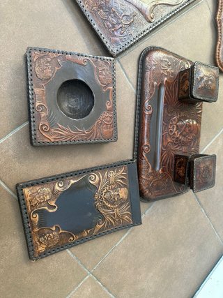 Set Cuero Repujado Escritorio Vintage