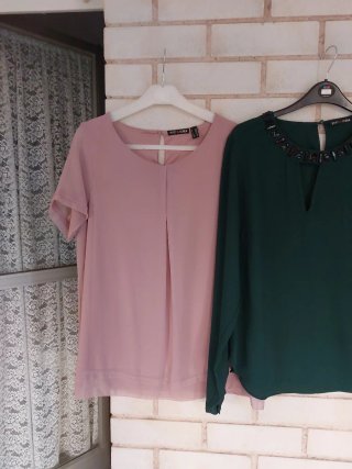 Lote 2 Blusas Punto Roma Rosa y Verde T. 42-44