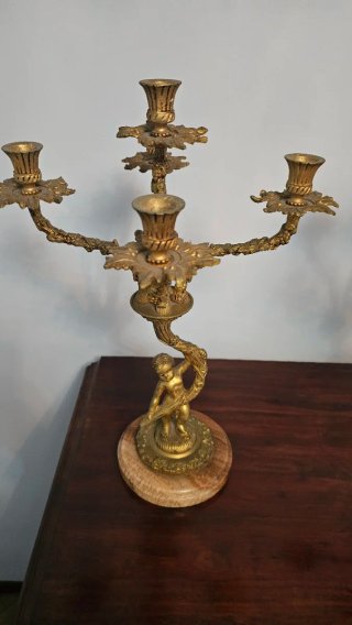 Pareja Candelabros Bronce Cupido