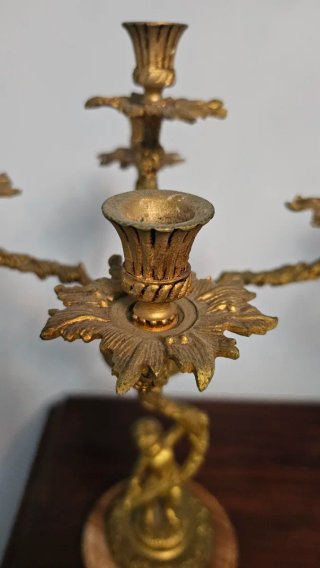 Pareja Candelabros Bronce Cupido