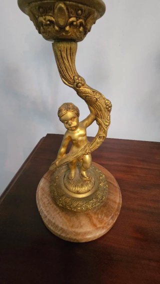 Pareja Candelabros Bronce Cupido