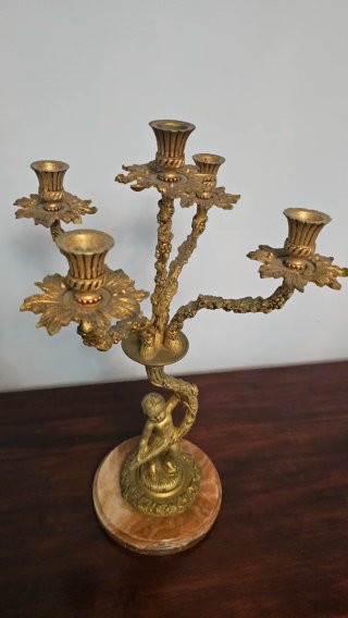 Pareja Candelabros Bronce Cupido