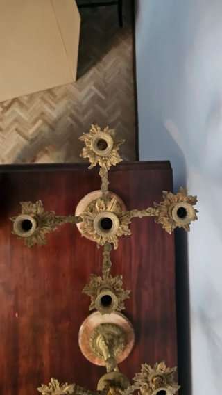 Pareja Candelabros Bronce Cupido