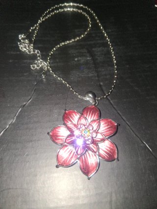 Collana ciondolo fiore rosa e strass