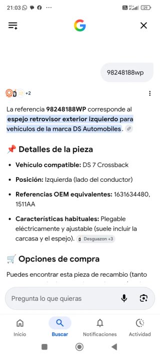 Retrovisor DS7 98248188WP