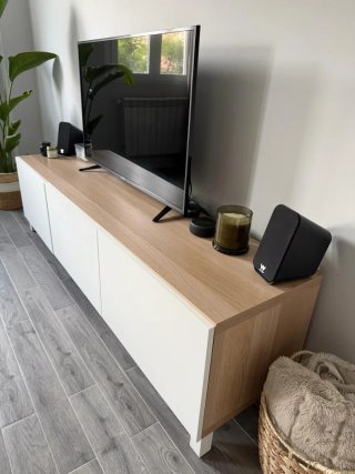 Mueble TV Ikea Besta Blanco y Madera 180x38x40