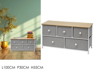 Cassettiera 7 cassetti legno e tessuto