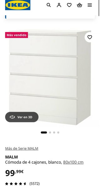 Cómoda IKEA MALM blanca de 4 cajones (80x100 cm).