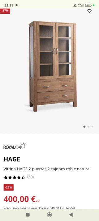 Vitrina Jysk Roble 2 Cajones