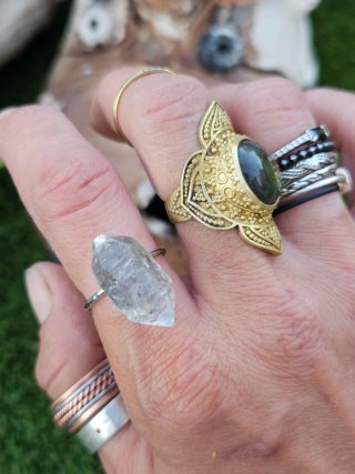 Anillo Cuarzo Herkimer Diamante Plata