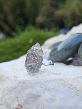 Anillo Cuarzo Herkimer Diamante Plata