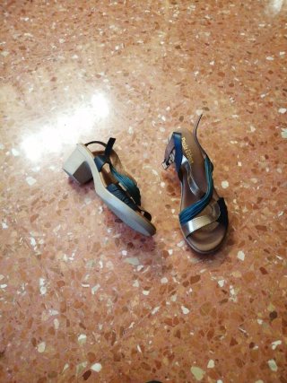 Sandalias mujer verde azulado y doradas