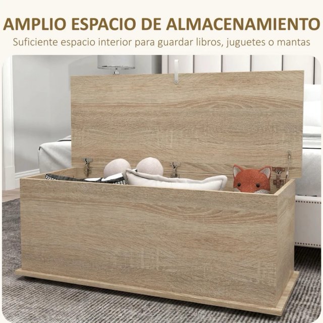 Banco de Almacenaje con Bisagra de Seguridad Roble
