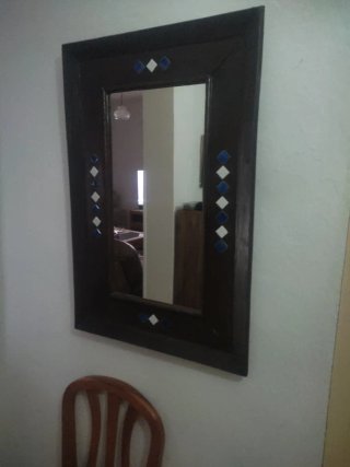 Espejo madera vintage azul y marrón