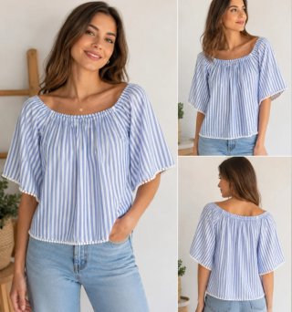 Blusa de rayas azul y blanco
