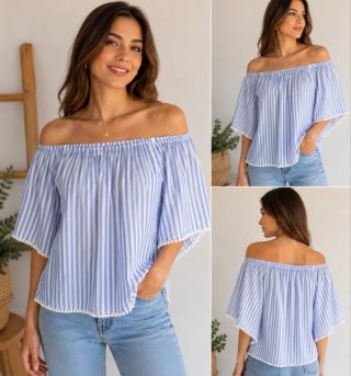Blusa de rayas azul y blanco