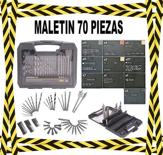 Taladro percutor 18V + maletín 70 piezas