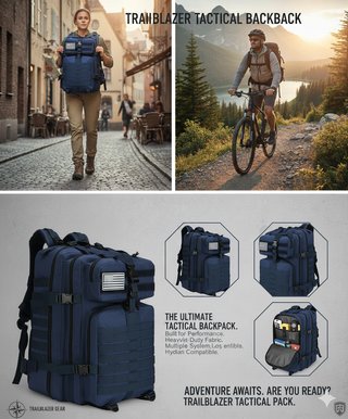 Mochila Táctica Militar 50L Azul Marino + 2 Parche