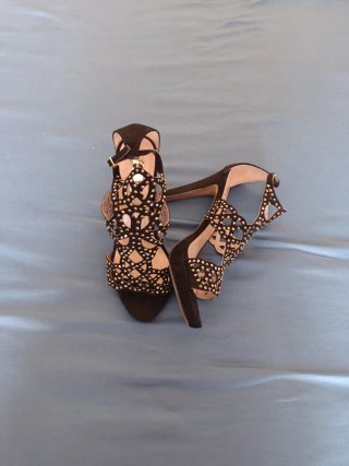 Sandalias fiesta negras pedrería piel/ante