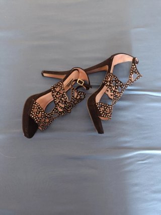 Sandalias fiesta negras pedrería piel/ante