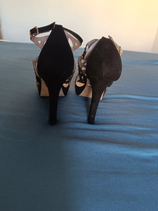 Sandalias fiesta negras pedrería piel/ante