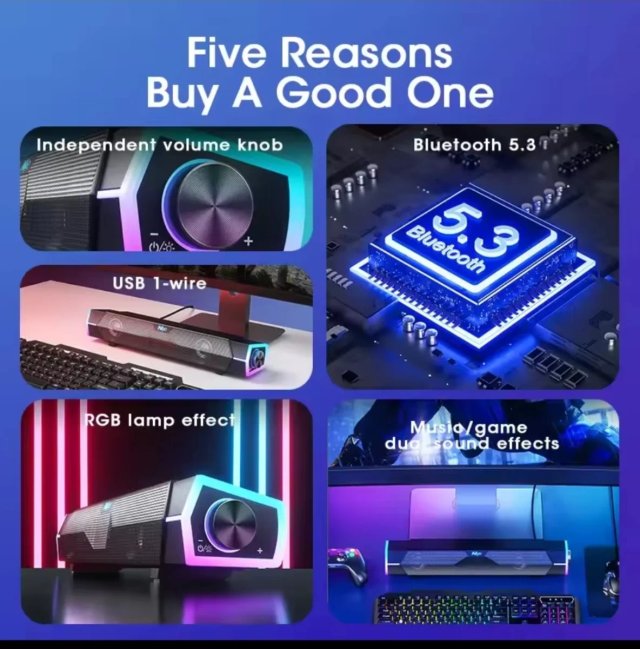 Barra Sonido RGB PC Bluetooth 5.3 USB