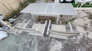 Mesa y 3 Sillas Jardín Cristal/Metal