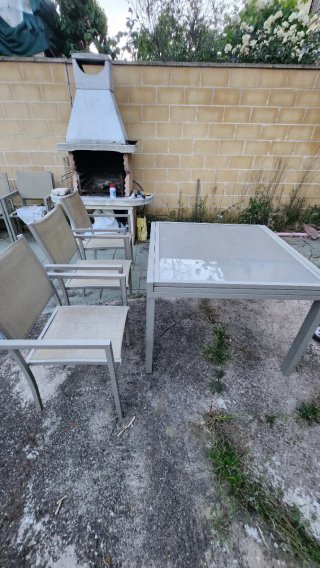 Mesa y 3 Sillas Jardín Cristal/Metal