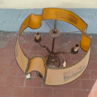 Lampada vintage ottone con paralume decorato