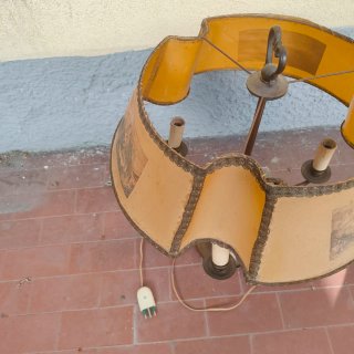 Lampada vintage ottone con paralume decorato