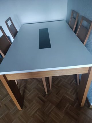 Mueble de salón modular madera y blanco