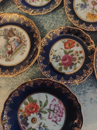 Juego de 9 piezas de porcelana azul Francia