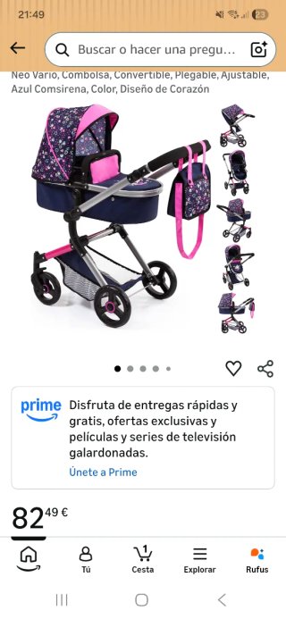 Carrito de muñecas con capazo y capota