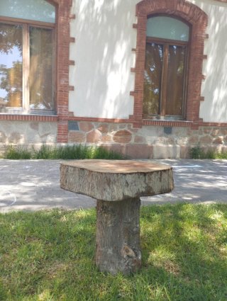 Mesa rústica artesanal de tronco de árbol