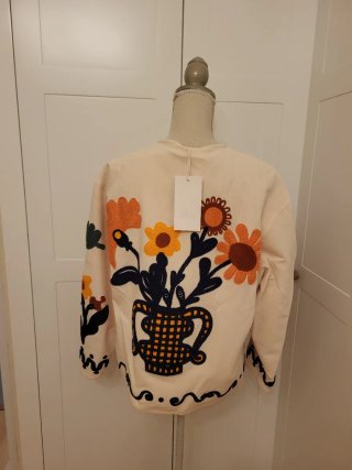 Chaqueta Zara bordada flores algodón Zara