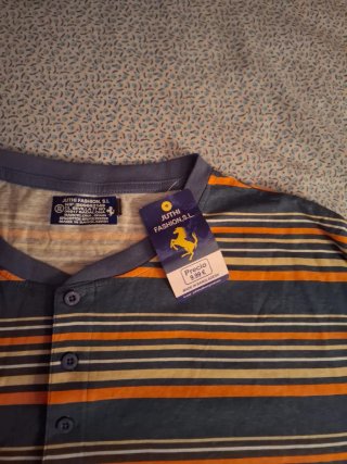 Pijama Hombre Tiras Azul Naranja Talla L