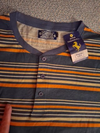 Pijama Hombre Tiras Azul Naranja Talla L
