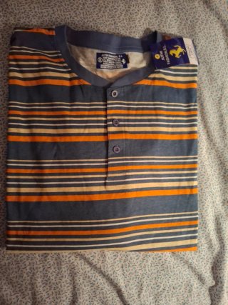 Pijama Hombre Tiras Azul Naranja Talla L
